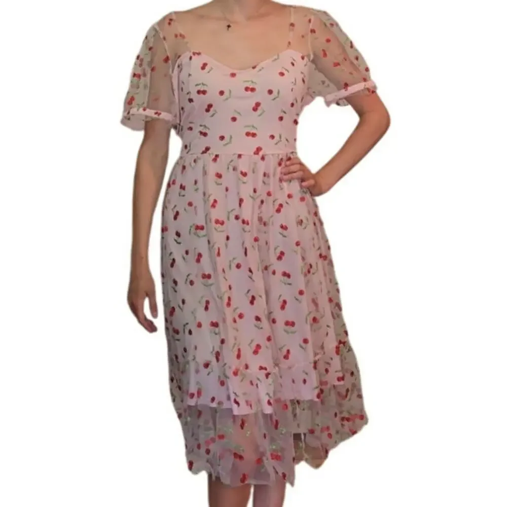 Coquette Cottage Hot Topic Pink Glitter Cherry Dress Size 2XL - Picture 1 of 8